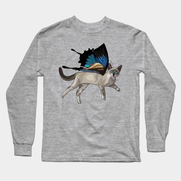 Ulysses Swallowtail Snowshoe Siamese Flitter Kitty Long Sleeve T-Shirt by CarleahUnique